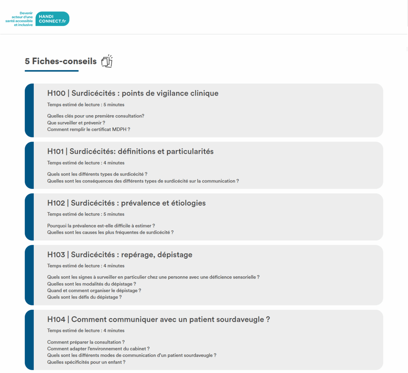 5 fiches-conseils sur la surdicécité, disponibles sur handiconnect.fr